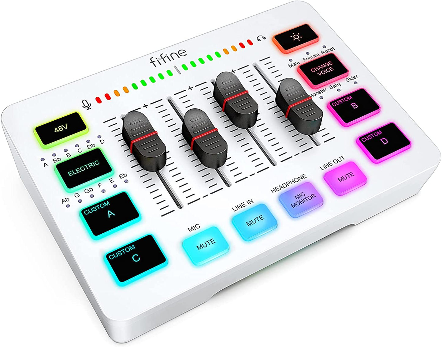 FIFINE AmpliGame SC3 Gaming USB Mixer with XLR/Headset Input, Monitoring, Line In/Out, Faders, Mute/Voice Effect/Sample