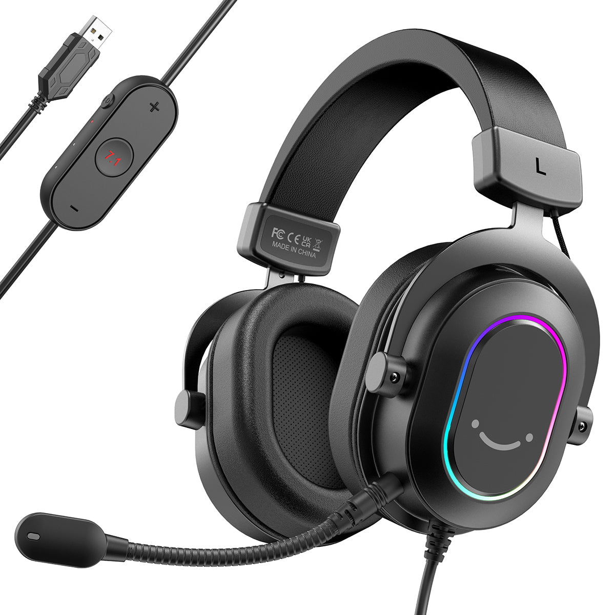 FIFINE AmpliGame H6 USB Headset for PC Gaming with RGB, In-line Controls of 7.1 Surround Sound, EQ modes Volume & Mute