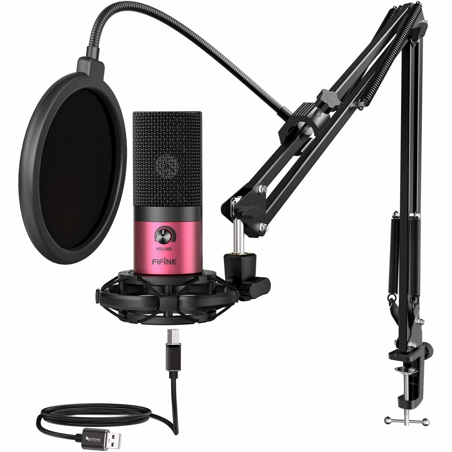 FIFINE T669 USB Microphone Bundle with Arm Stand & Shock Mount for Streaming, Podcasting on Laptop/PC