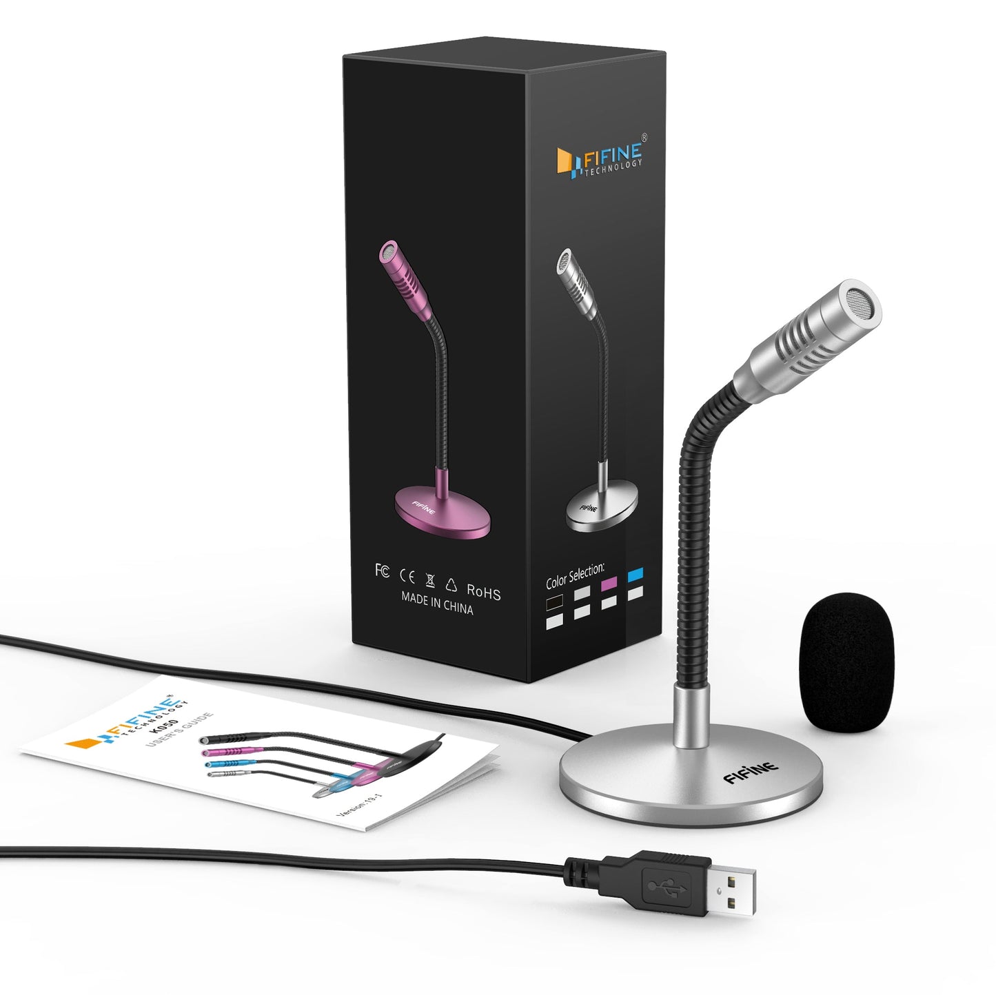 FIFINE K050 USB Microphone Mini with Adjustable Gooseneck for Video-call, Dictation on Laptop/PC