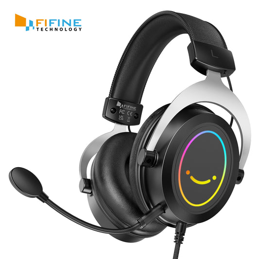 FIFINE Technology AmpliGame H3 RGB Headset with 3.5mm TRRS Jack for PS4/5, Xbox, Switch, In-line Volume & Mute Control