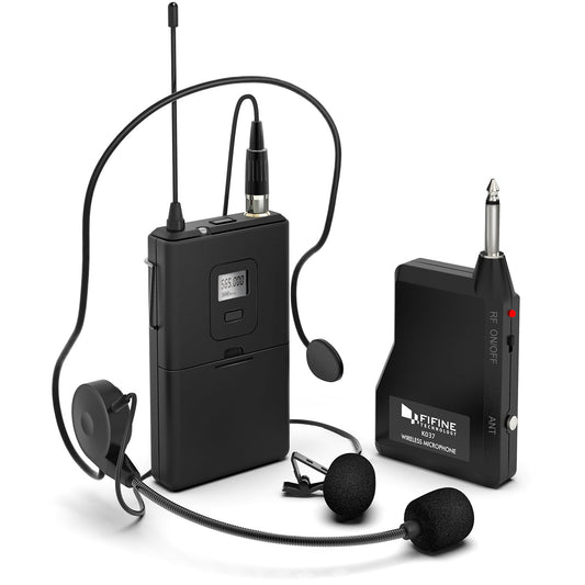 FIFINE K037B Wireless System with Lapel Mic and Headset for Speaker, Camera, Android and iPhone