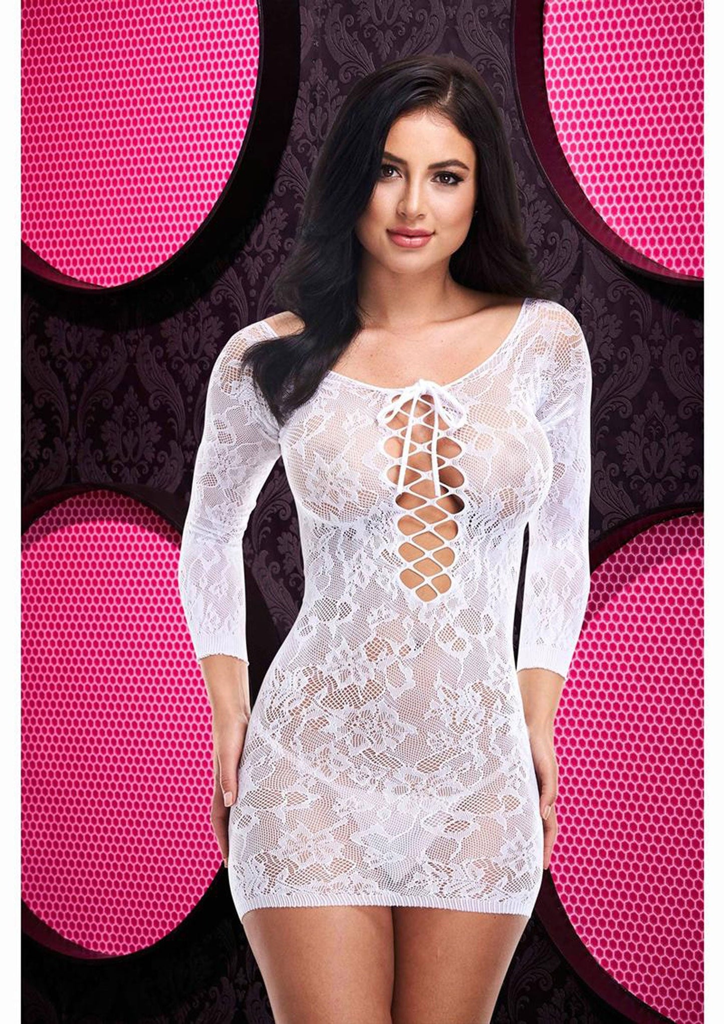 Lace Off the Shoulder Mini Dress in White