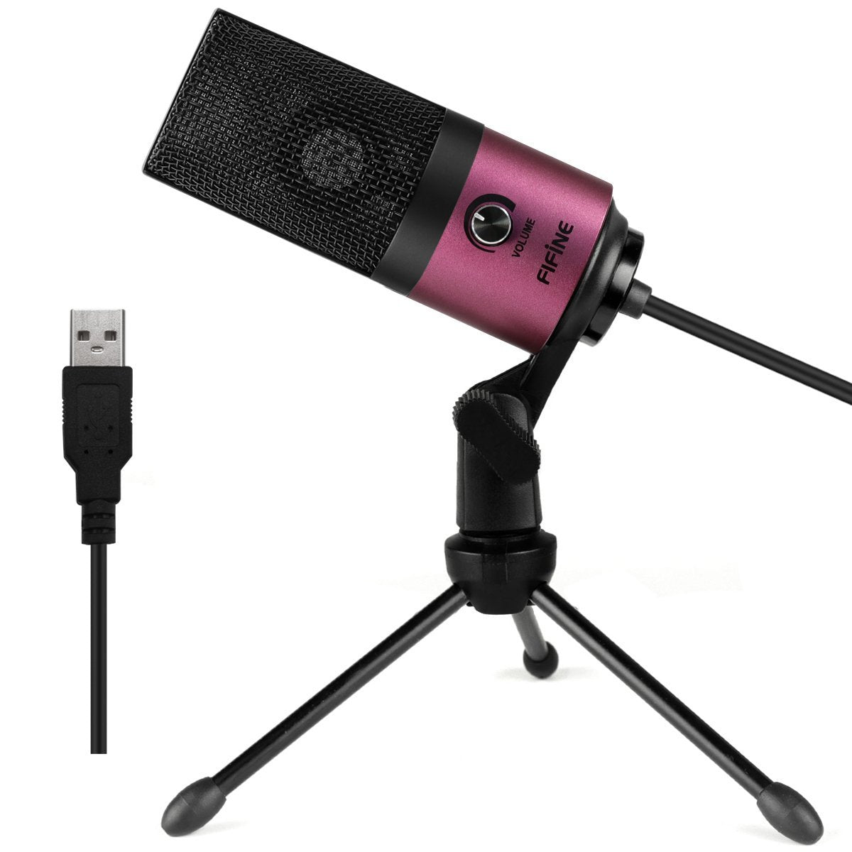 FIFINE K669 USB Microphone with Volume Dial for Podcasting, Recording on Windows and Mac - Pink