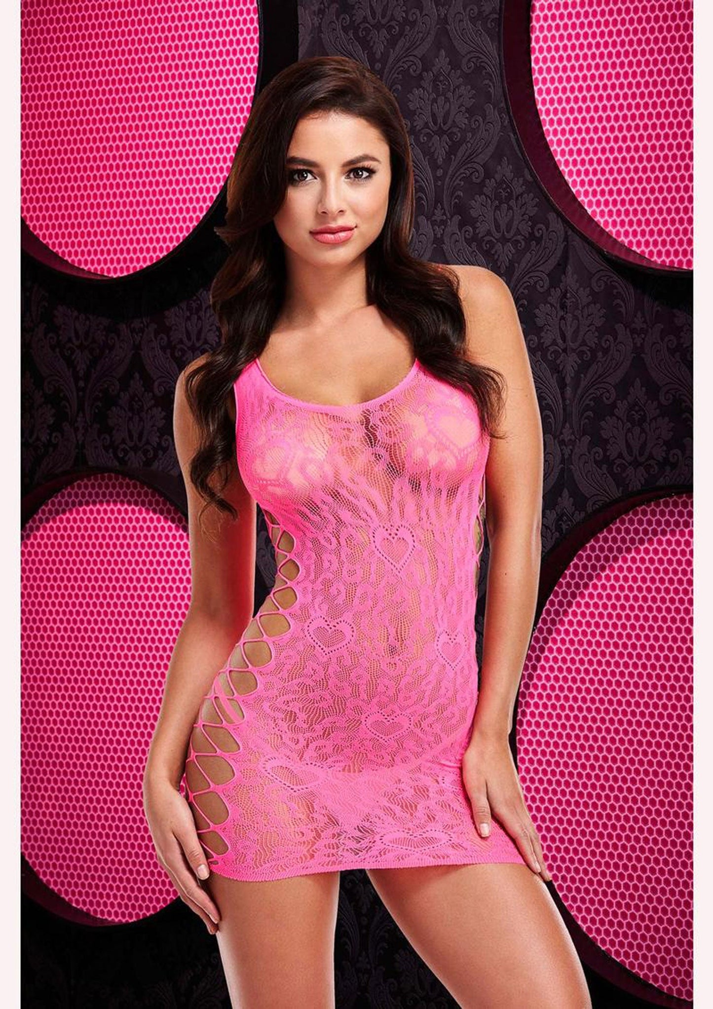 Leopard Lace Mini Dress in Pink